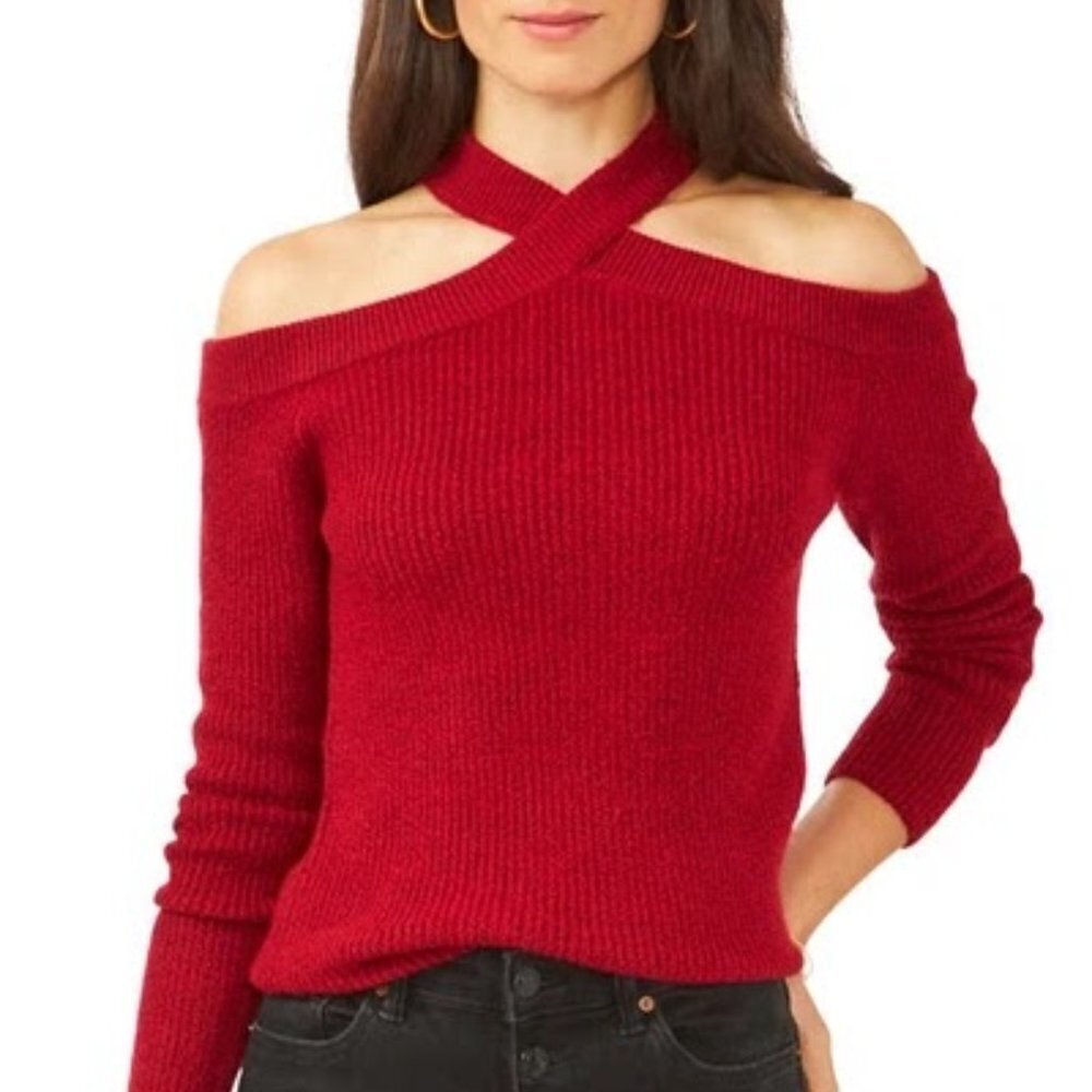 1. State Cross Neck Cold Shoulder Women Red 3X Sweater Brand New With Ta…